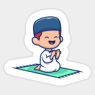 Cute boy moslem sitting and praying Sticker